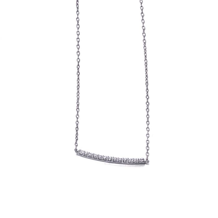 Colar feminino Lecarré em ouro branco de 18 quilates, com uma barra horizontal cravada de diamantes.