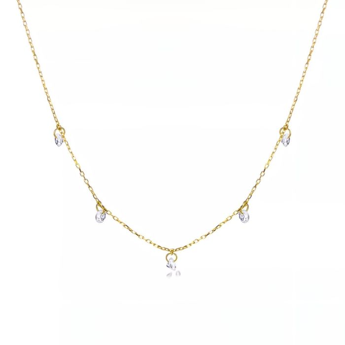 Colar Lecarré em ouro amarelo de dezoito quilates com cinco topázios brancos pendentes intercalados.