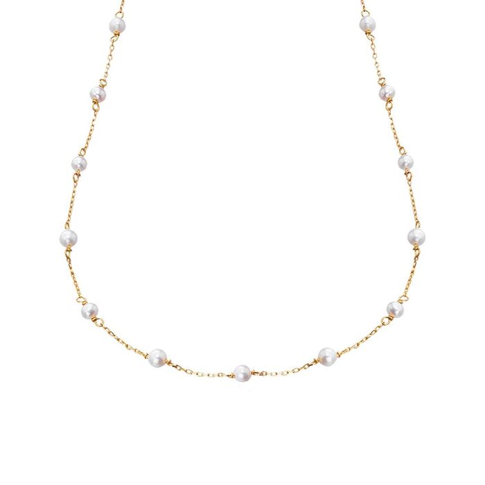 Colar Lecarré em ouro amarelo de dezoito quilates com pérolas intercaladas ao longo da malha.