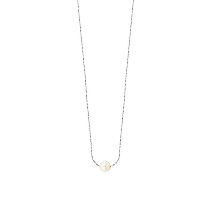 Colar feminino Lecarré em ouro branco de dezoito quilates com pérola de cultivo branca no centro.