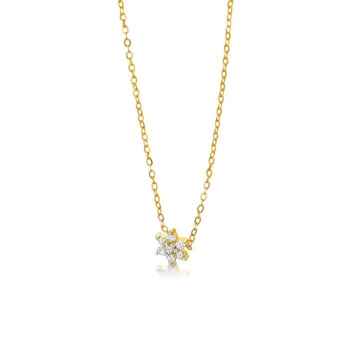 Colar Lecarré em ouro amarelo de dezoito quilates, com pendente forma de flor, cravado de diamantes.