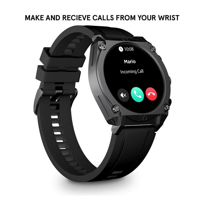 Smartwatch Police com bracelete e caixa preta com um ecrã digital com indicações de chamadas.