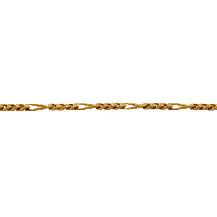 Vista detalhada de pulseira volumosa em ouro amarelo, de estilo masculino e malha tipo 3+1.