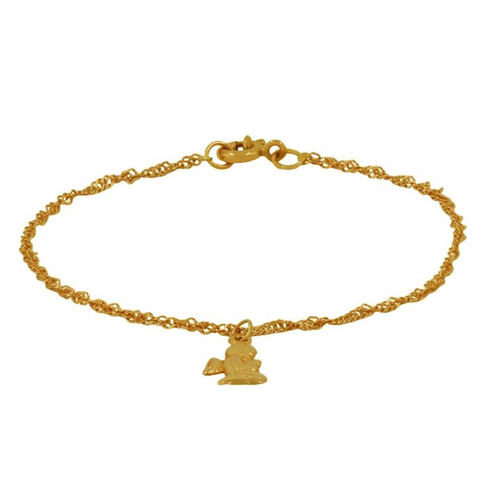 Imagem de pulseira de criança em ouro amarelo, malha singapura, com pendente em formato de anjo.