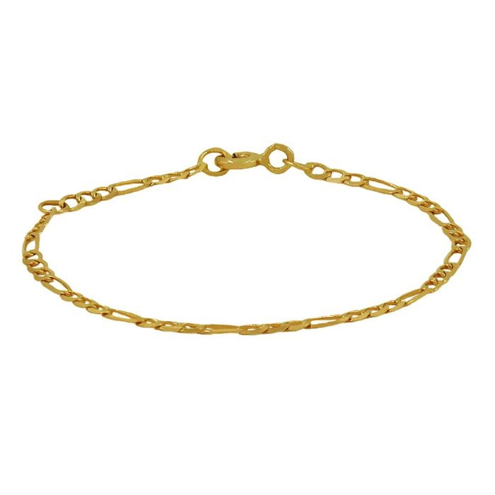 Imagem de pulseira em ouro de tom dourado para criança, de malha tipo elos, conhecida por malha 3+1.