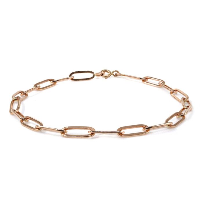 Imagem de pulseira feminina em ouro de 19 quilates, de tom dourado, com malha em formato de elos.