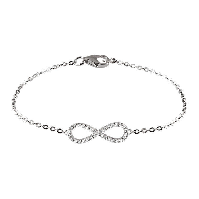 Pulseira de elos Unike em prata de lei 925 com medalha em forma de infinito cravada de zircónias.