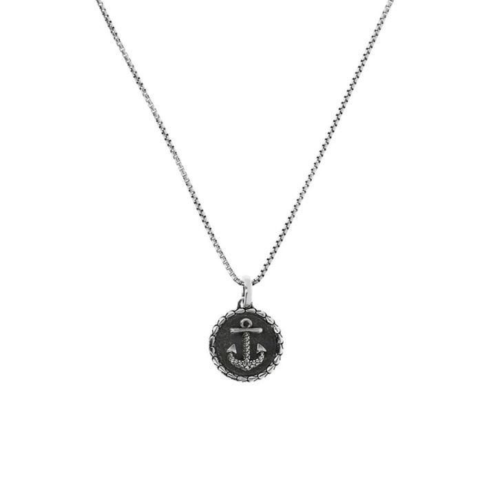 Colar masculino Albert M. em prata de lei 925 com um pendente com um circulo com uma âncora.