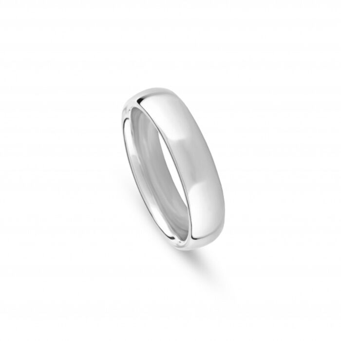 Aliança de casamento da Romantis em ouro branco de 19.2kl com 5mm de largura e de acabamento polido.