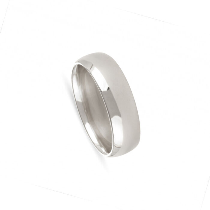 Aliança de casamento em ouro branco de 19.2kl da Romantis, com 6mm de largura e acabamento polido.