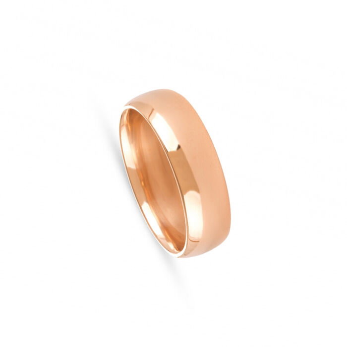 Aliança de casamento em ouro rosa de 19.2kl da Romantis, com 6mm de largura e acabamento polido.