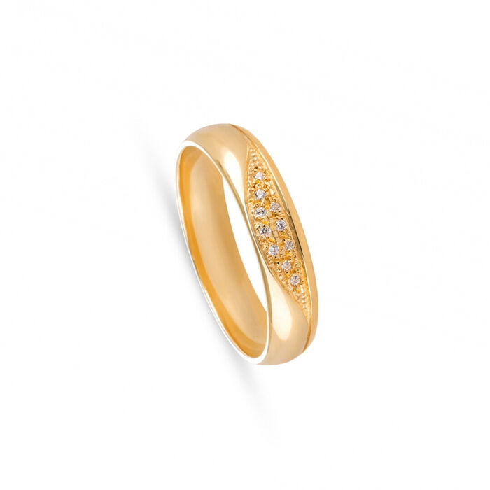 Anel feminino dourado em ouro de 19.2kl com cristais Swarovski incolores.