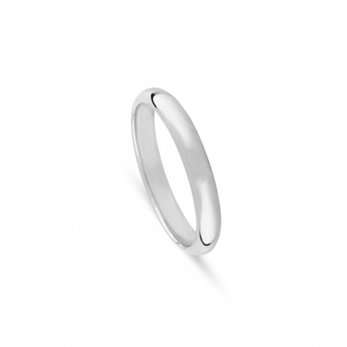 Aliança de casamento tradicional polido em ouro branco de 19.2kl da Romantis com 3mm de largura.