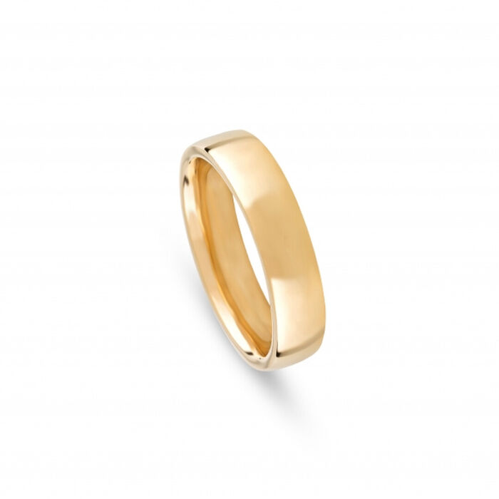 Aliança de casamento em ouro amarelo 19.2kl da Romantis, com 5mm de largura e de acabamento polido.