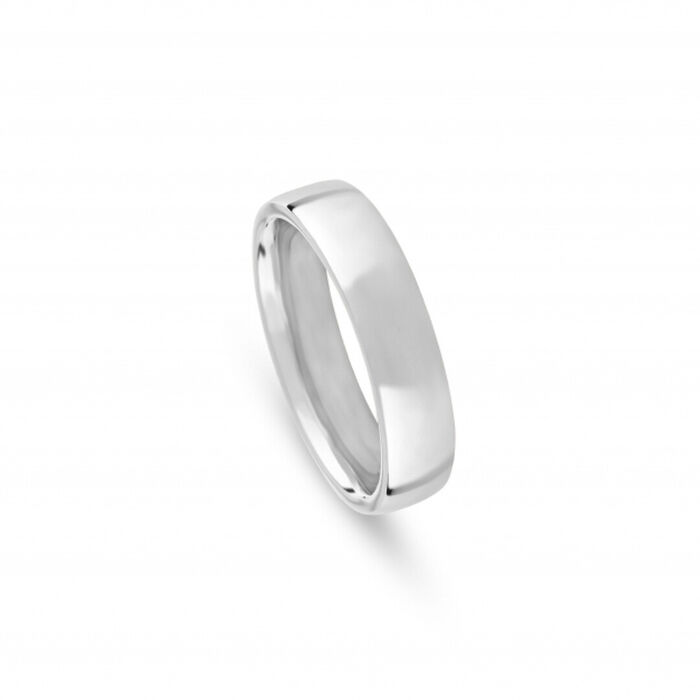Aliança de casamento em ouro branco 19.2kl da Romantis, com 5mm de largura e de acabamento polido.
