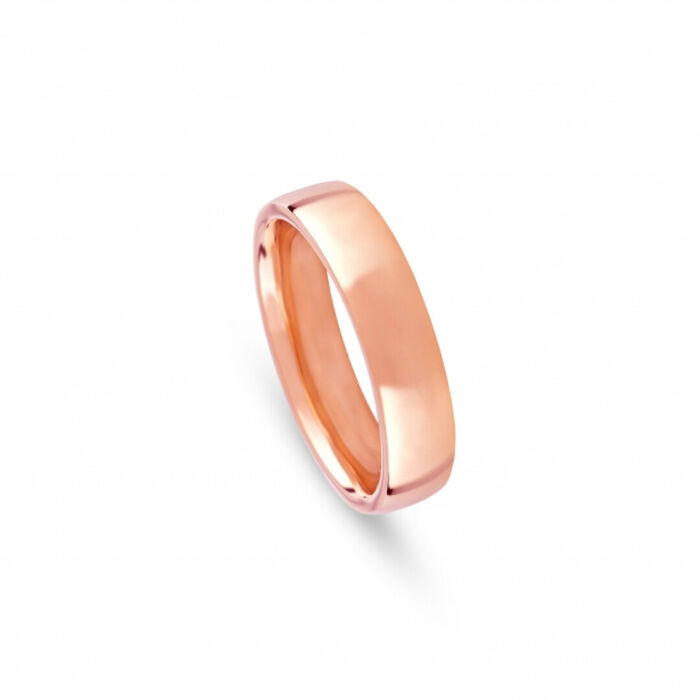 Aliança de casamento em ouro rosa 19.2kl da Romantis, com 5mm de largura e de acabamento polido.