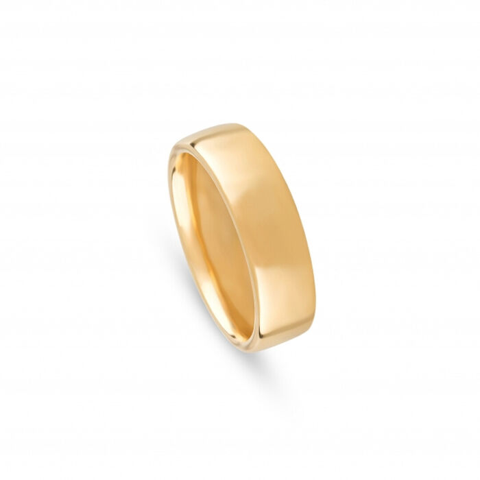Aliança de casamento Romantis em ouro amarelo de 19.2kl com 6mm de largura e de acabamento polido.