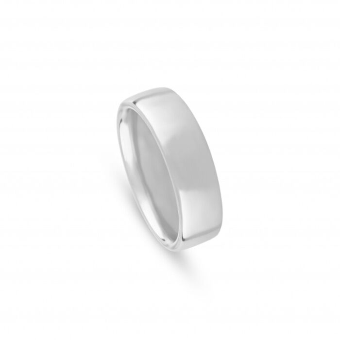 Aliança de casamento da Romantis em ouro branco de 19.2kl com 6mm de largura e de acabamento polido.