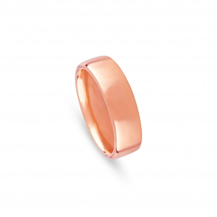 Aliança de casamento da Romantis em ouro rosa de 19.2kl com 6mm de largura e de acabamento polido.