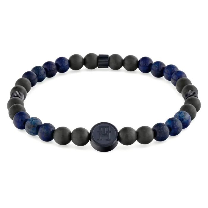 Pulseira Tommy Hilfiger para homem com pérolas pretas e cinzentas.