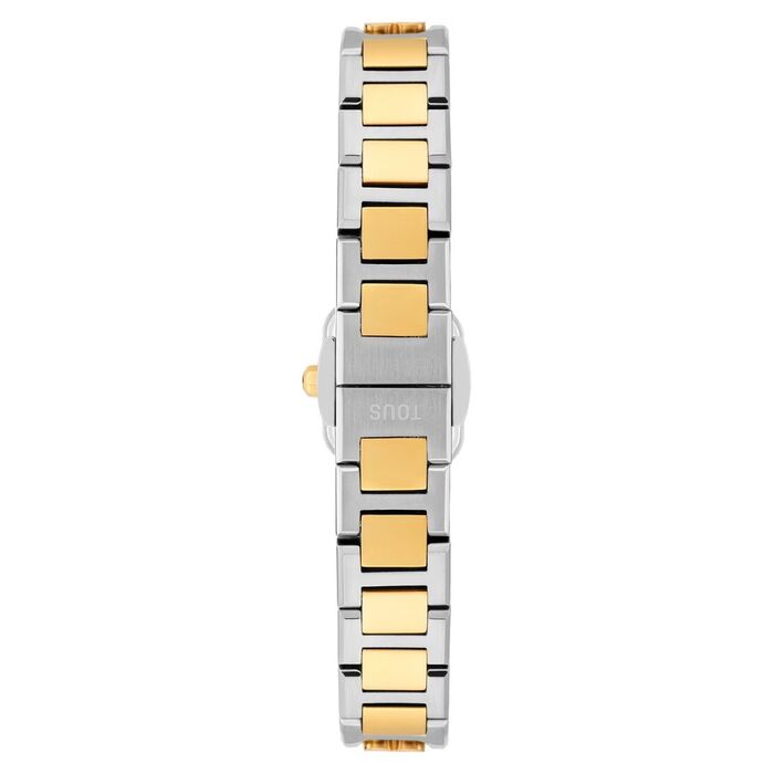 Bracelete bicolor prateado e dourado de relógio com fecho metálico e coroa lateral