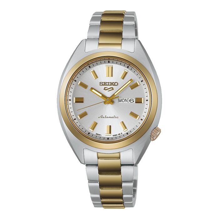 Relógio Seiko feminino, de tom bicolor dourado e prateado, com mostrador redondo de tom prateado 