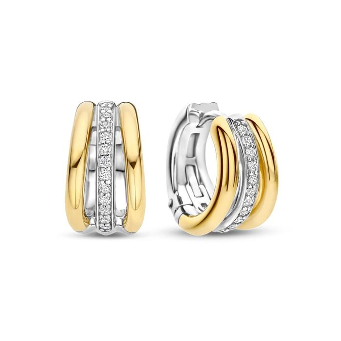 Brincos bicolor da Ti Sento Milano em prata lei 925 e ouro 18k com pedras zircónias.