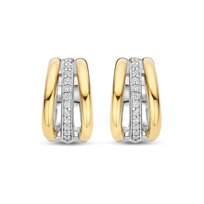 Brincos bicolor da Ti Sento Milano em prata lei 925 e ouro 18k com pedras zircónias.