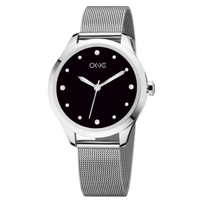 Relógio smartwatch One de senhora com caixa prateada e bracelete milanesa em aço da mesma cor