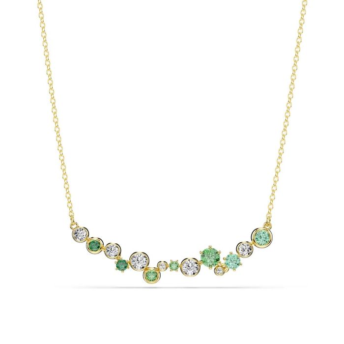 Colar Swarovski dourado, joias feminina com uma fileira de cristais de cor verde e branca