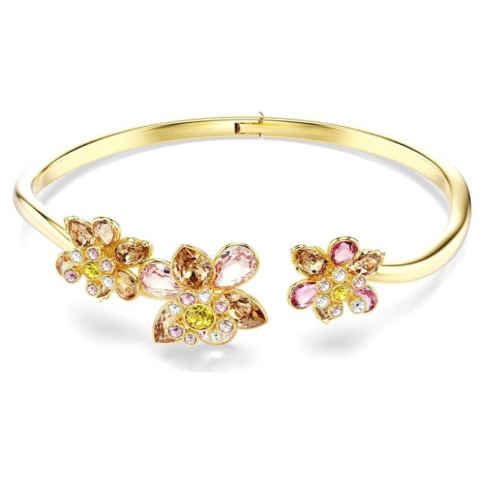 Pulseira Swarovski para mulher tipo escrava aberta cravejada de cristais, em formato de flores.
