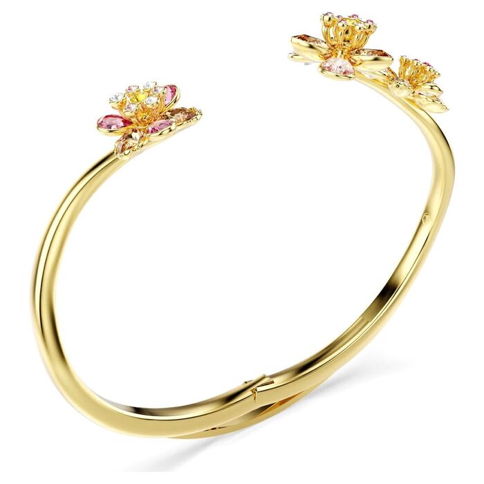 Pulseira Swarovski para mulher tipo escrava aberta cravejada de cristais, em formato de flores.