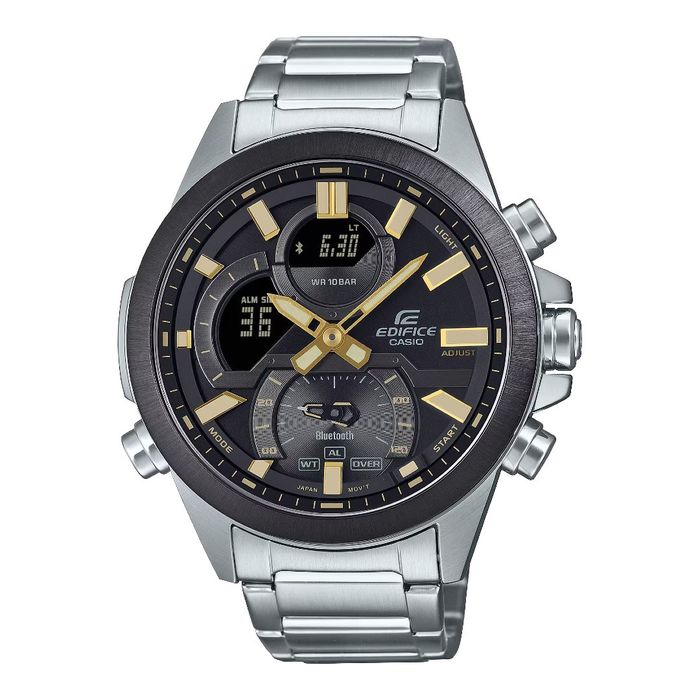 Relógio digital e analógico da Edifice, modelo masculino com bracelete e caixa em aço inoxidável