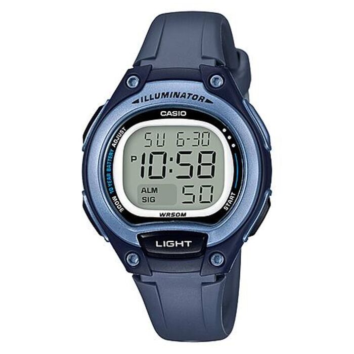 Relógio Casio digital de homem/menino com bracelete em resina de cor azul.