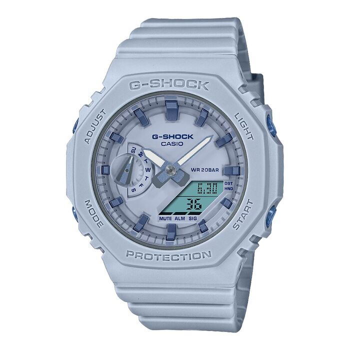 Relógio G-Shock CASIO azul claro com mostrador analógico-digital e bracelete de resina