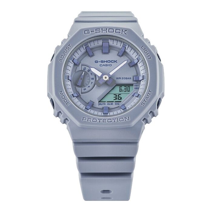 Relógio analógico-digital cinzento claro com mostrador octogonal e bracelete de silicone