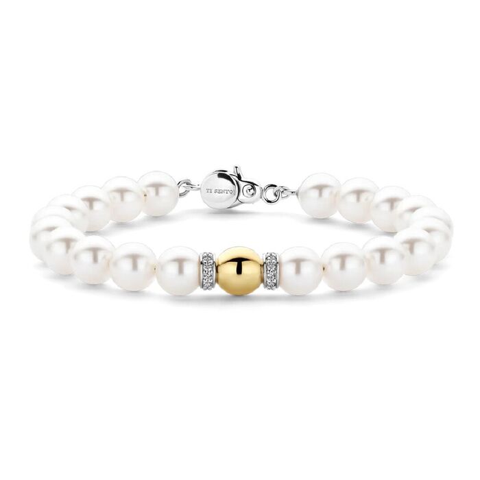 Pulseira de pérolas prata de lei 925 para mulher da Ti Sento Milano com banho de ouro 18K.