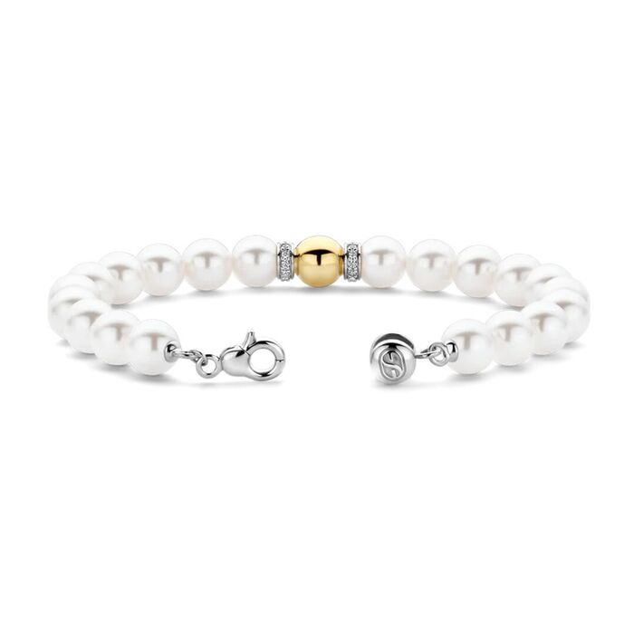 Pulseira de pérolas prata de lei 925 para mulher da Ti Sento Milano com banho de ouro 18K.