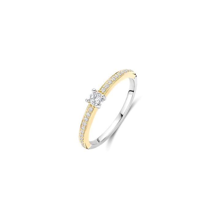 Anel Ti Sento para mulher bicolor com ouro de 18K e prata 925 com pedras zircónais.