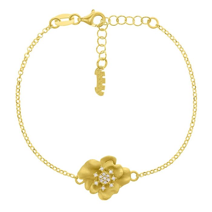 Pulseira dourada da Eugénio Campos de fecho ajustável e com pendente em forma de flor com quartzo.