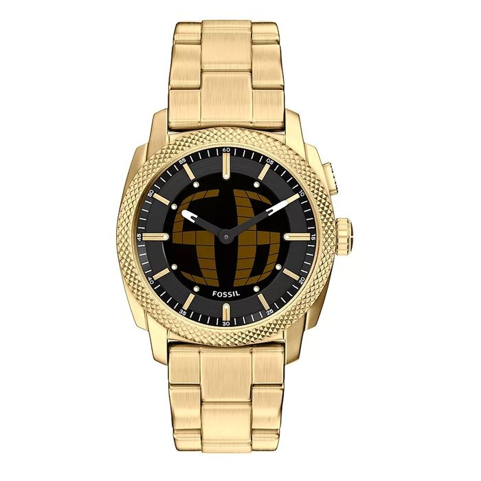 Relógio Fossil para homem com bracelete em aço  dourado e mostrador analógico e digital.