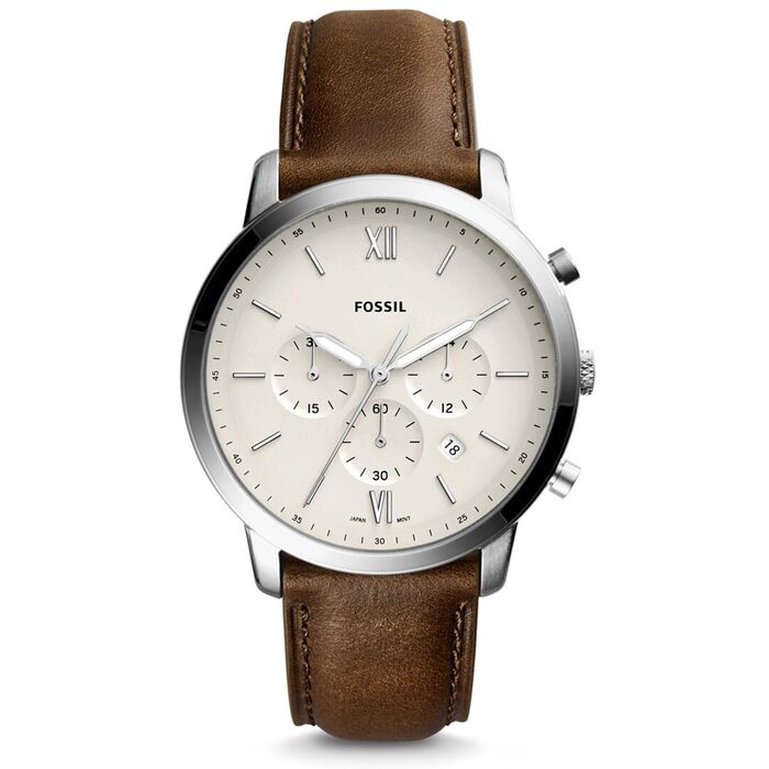 Relógio Fossil para Homem com bracelete em pele com mostrador creme com função de cronógrafo.