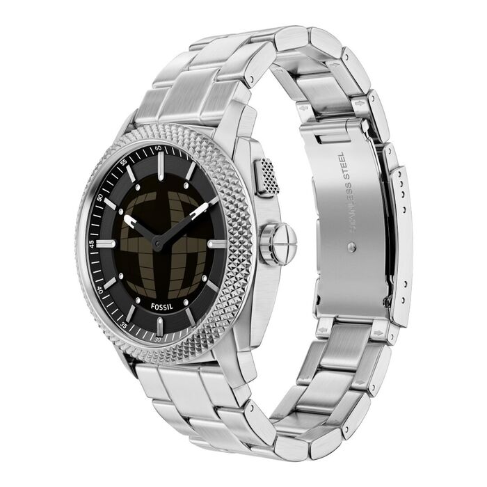 Relógio masculino em aço com mostrador negro e bracelete de elos metálicos