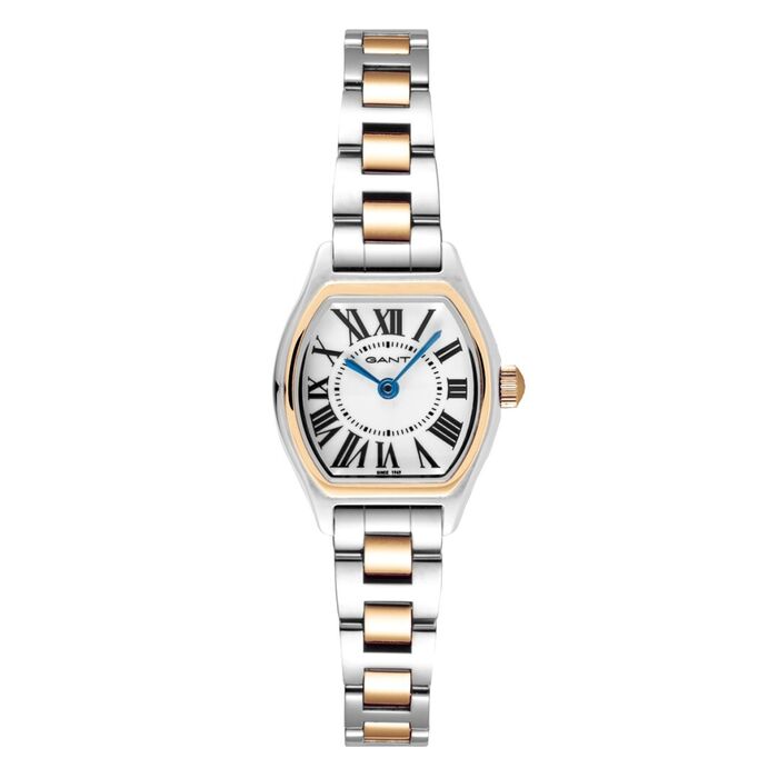 Relógio feminino da Gant com mostrador branco com os números em romano de estilo vintage.