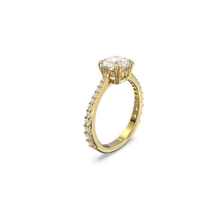 Anel Swarovski feminino de cor dourada com cristais Swarovski, tipo solitário.