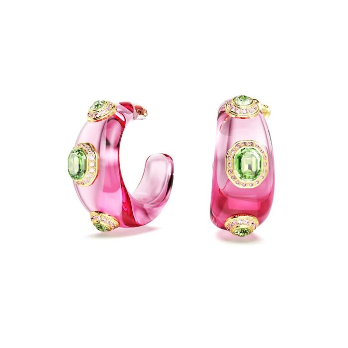 Brincos femininos coe de rosa redondos com cristais swarovski verdes e dourados.