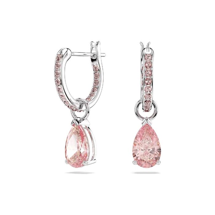 Brincos femininos compridos com cristais swarovski com pendente cor de rosa.