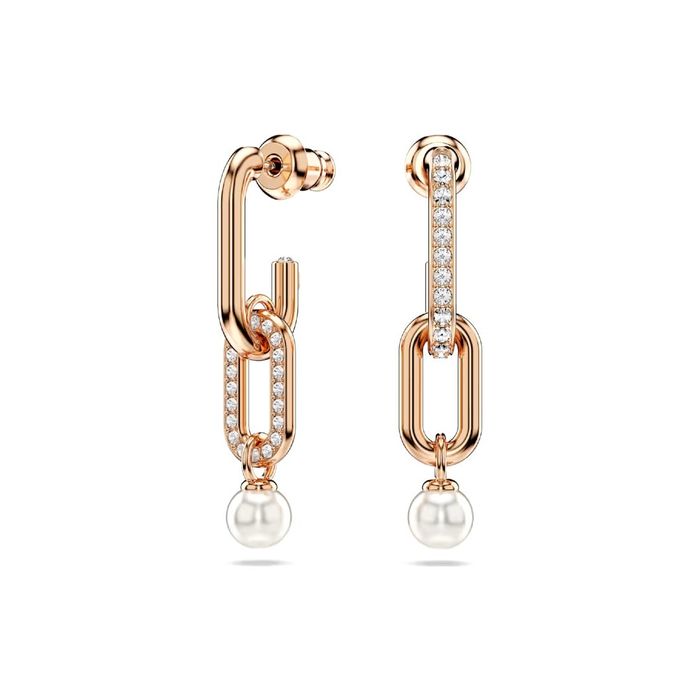 Brincos femininos em rose gold com cristais swarovski e pérolas estilo argolas.