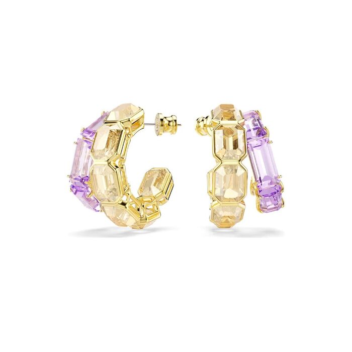 Brincos femininos Swarovski cor amarela e roxa com cristais swarovski
