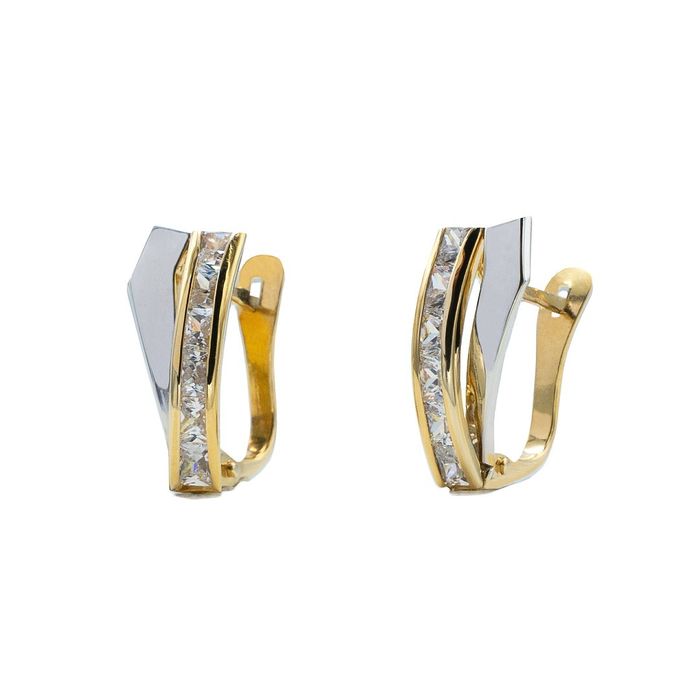 Argolas bicolores em dourado e prateado da Zerus de dois aros, um deles com uma fila de zircónias.